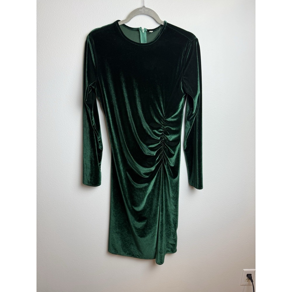 Shein Hunter Green Velour High Neck Fitted Long Sleeve Dress Holiday Sz Large